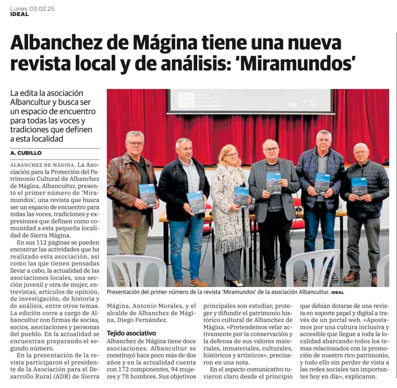 Reconocimiento en prensa de la presentación de la revista Miramundos. 